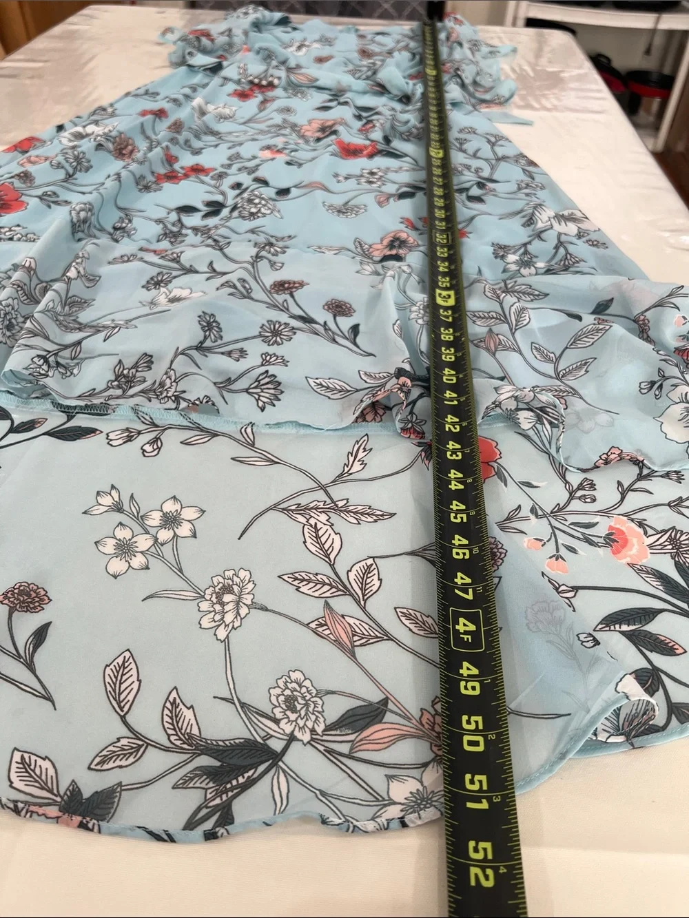 Light Blue Floral High-Low Dress with Tie Waist - Picture 8 of 12